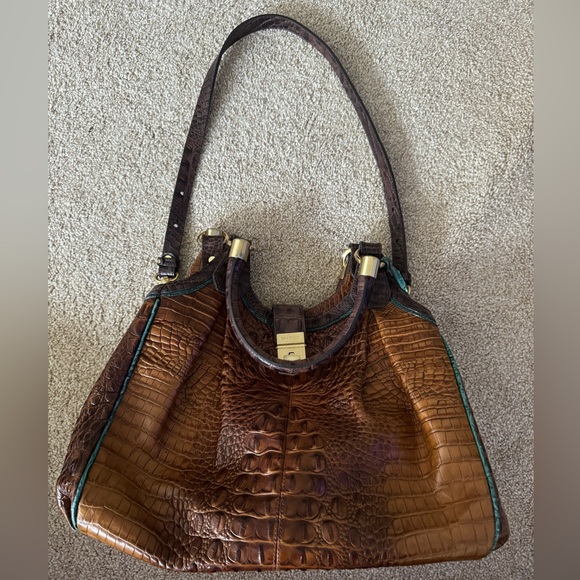 Brahmin Elisa Croc Embossed Brown Leather Hobo Satchel Handbag - Picture 1 of 6